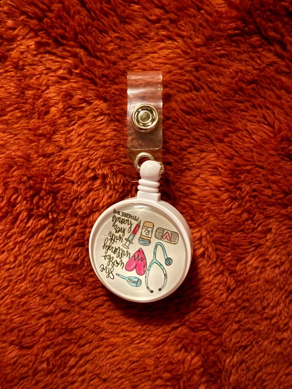 Kids White Badge Reel with Pink Heart and Medical Design
